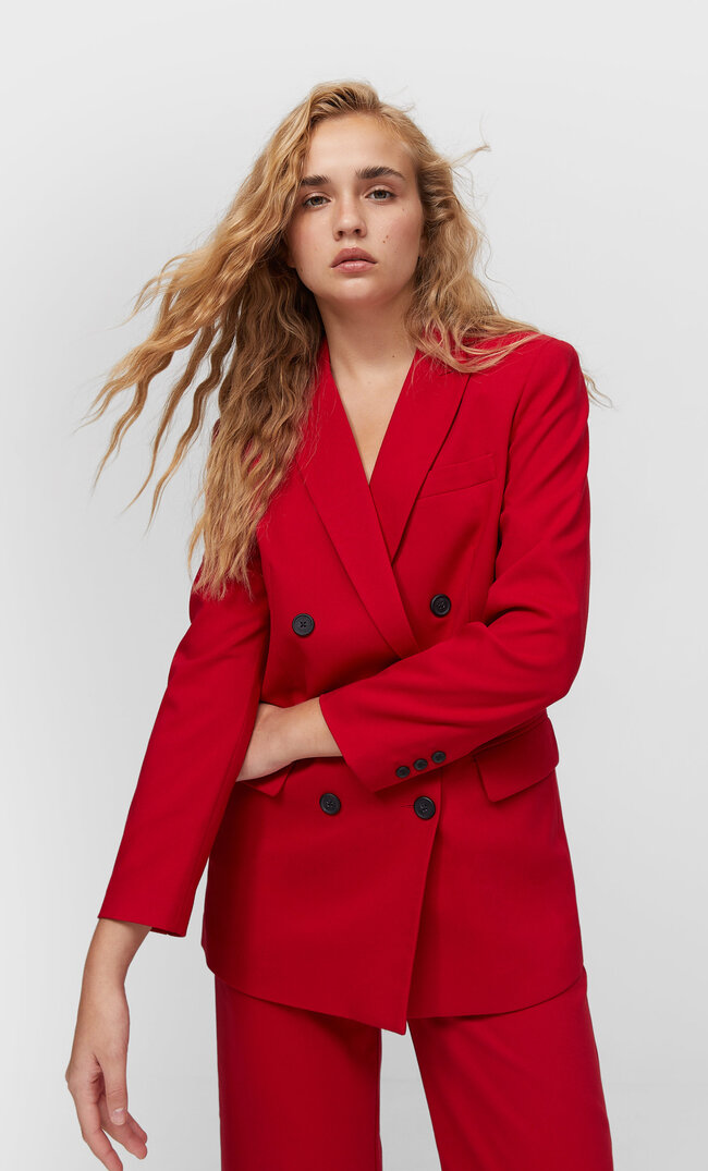 Stradivarius Zweireihiger Blazer Rot Xs