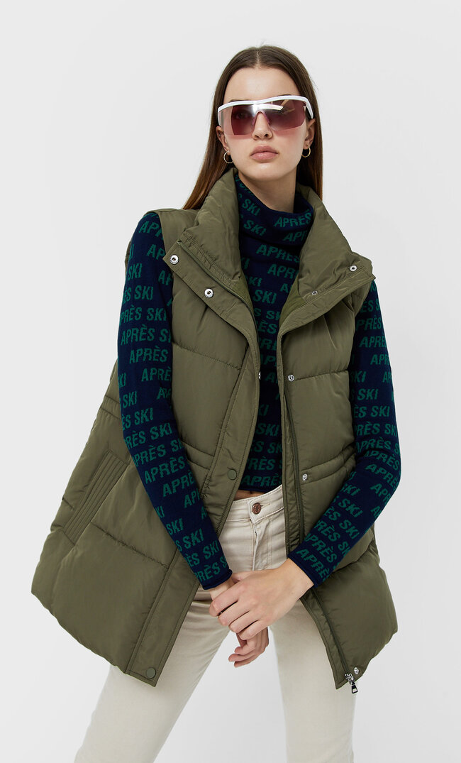 Stradivarius Pikowana Kamizelka Khaki S