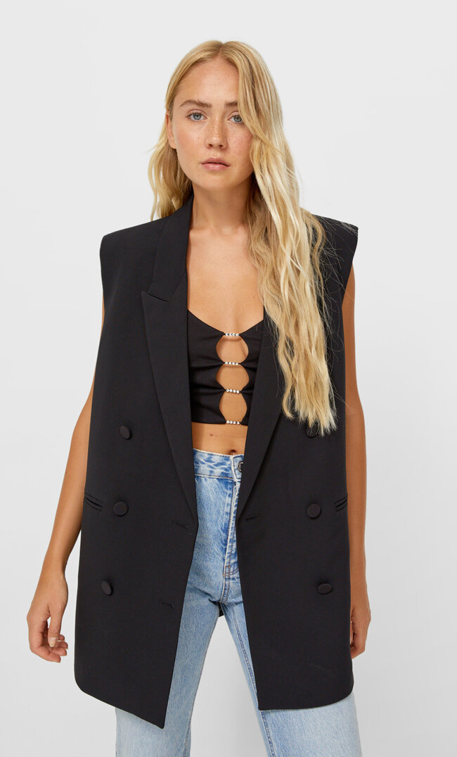 Stradivarius Double-Breasted Waistcoat Black L