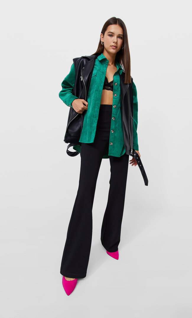 Stradivarius Cargo-Hemdjacke Aus Cord Grün L