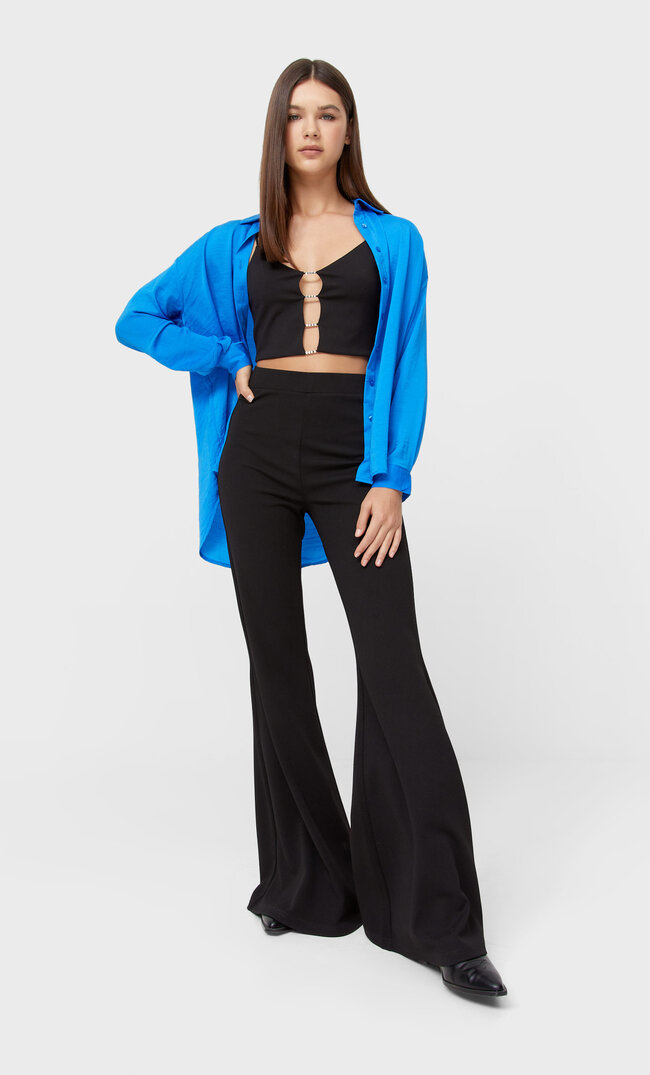 Stradivarius Satinhemd Mittelblau L