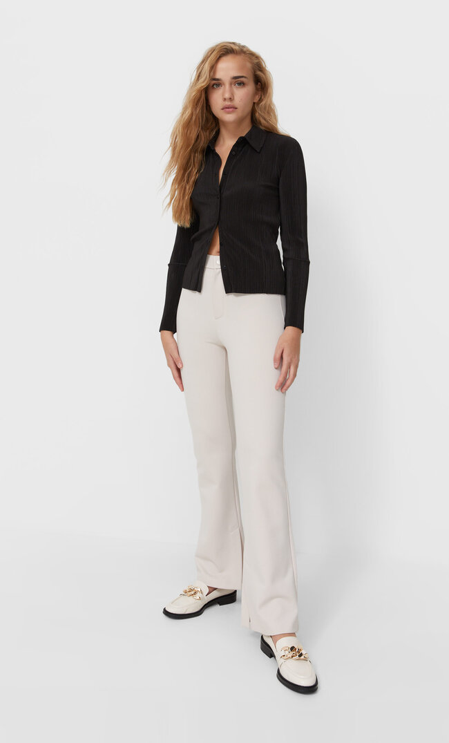 Stradivarius Plissiertes Hemd Schwarz Xl