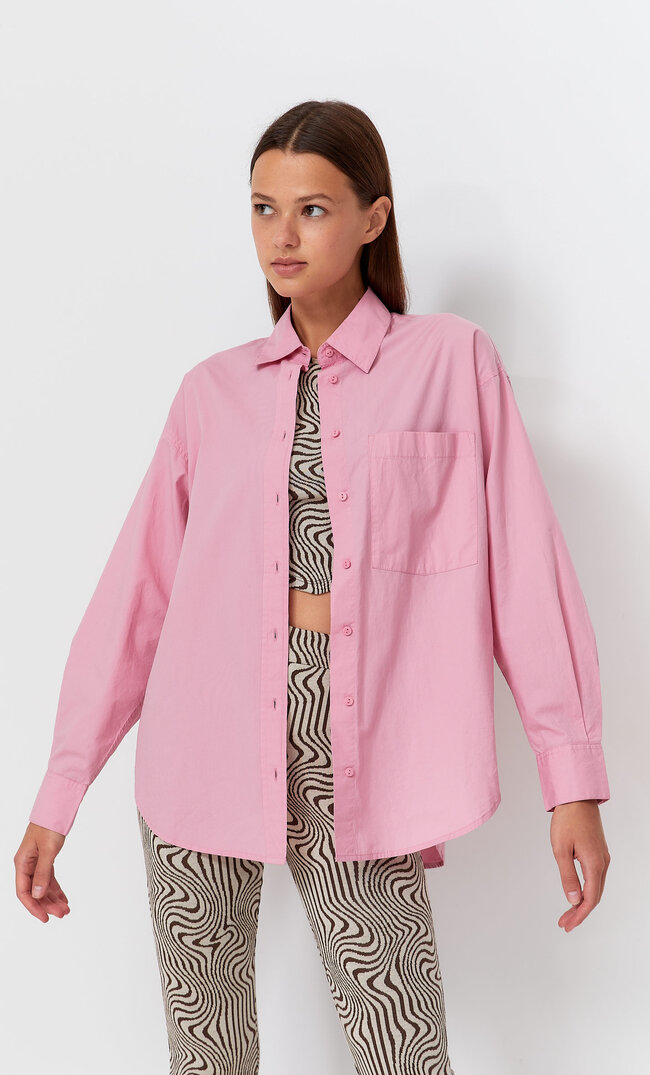 Stradivarius Straight-Fit Shirt Pale Pink Xs