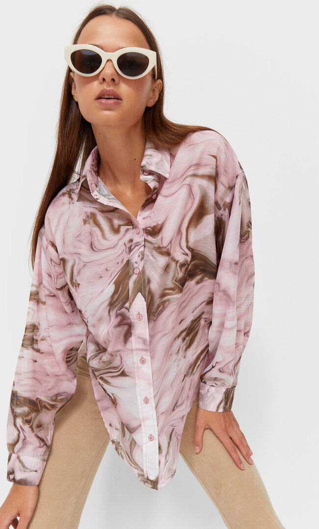 Stradivarius Flowing Shirt Dusty Rose Xs