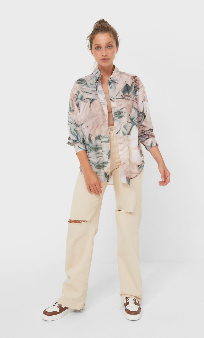 Stradivarius Fließendes Hemd Khaki Xs