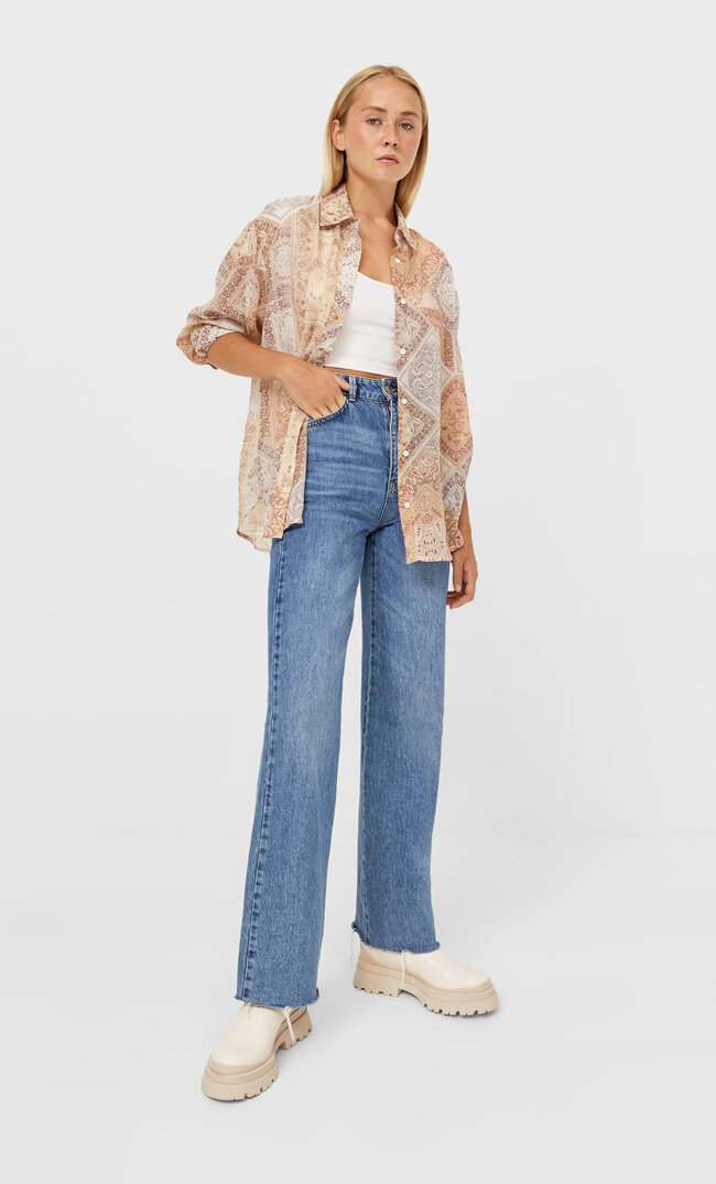 Stradivarius Flowing Shirt Stone S