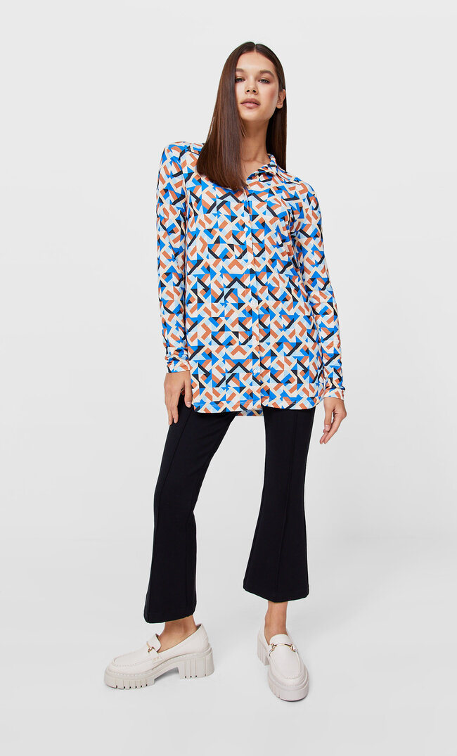 Stradivarius Strickhemd Mit Print Mittelblau Xl