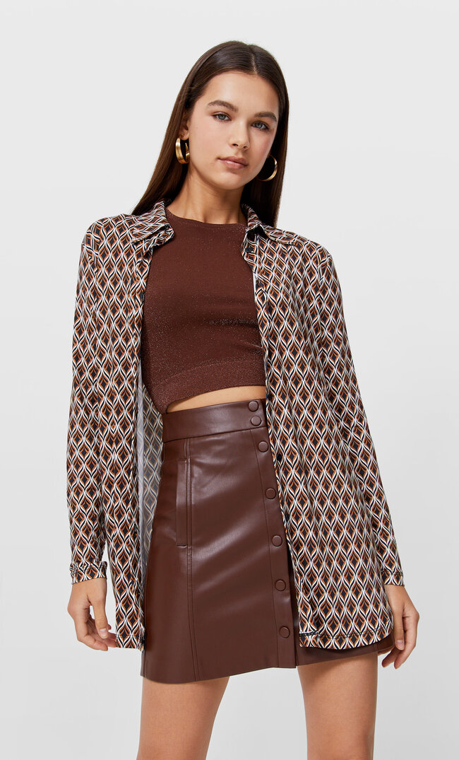 Stradivarius Strickhemd Mit Print Braun M