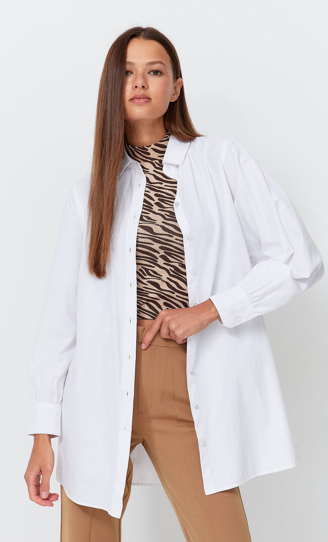 Stradivarius Długa Koszula Oversize Z Popeliny Biały Xl