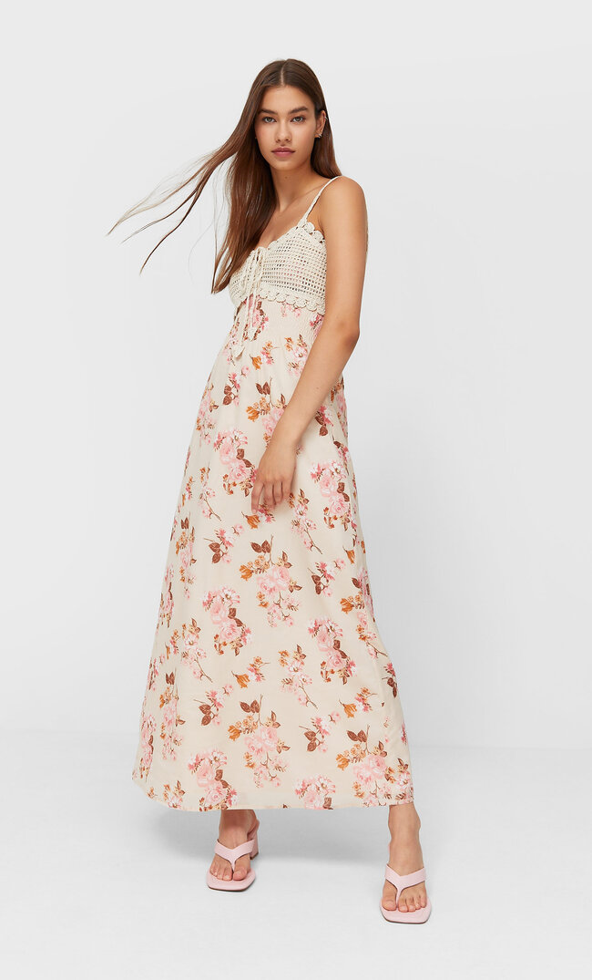 Stradivarius Langes Kombiniertes Kleid Steingrau L