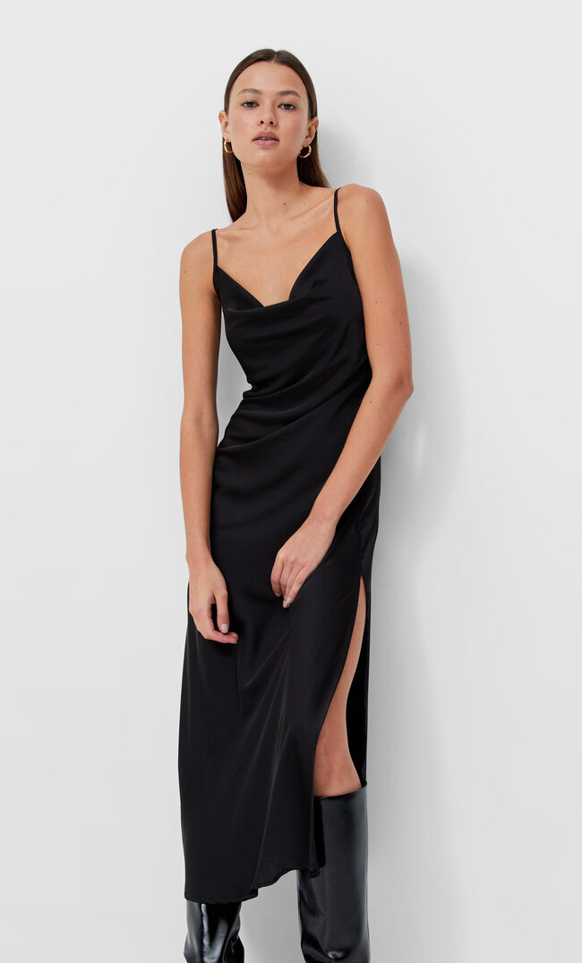 Stradivarius Midikleid In Lingerie-Optik Schwarz L