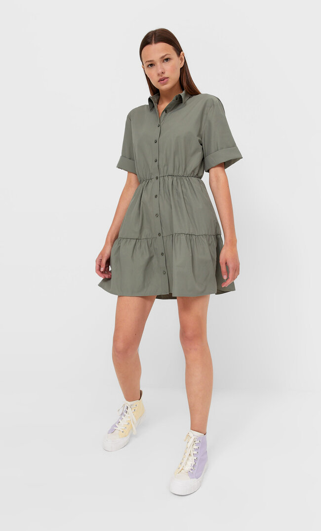 Stradivarius Kurzes Hemdkleid Khaki Xl