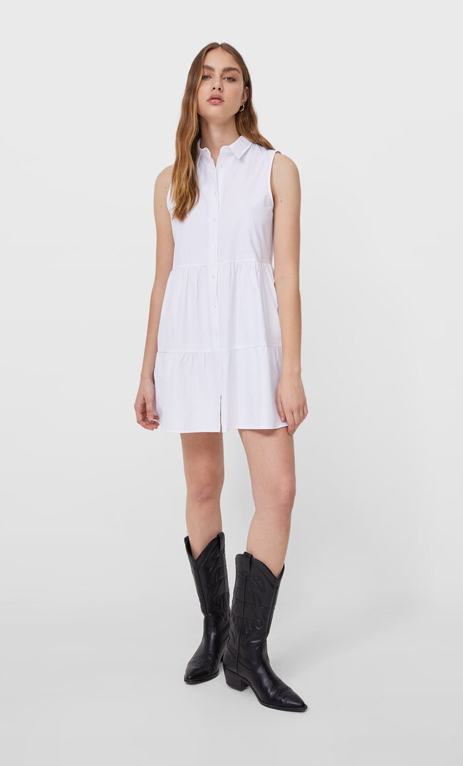 Stradivarius Ärmelloses Hemdkleid Weiß Xl