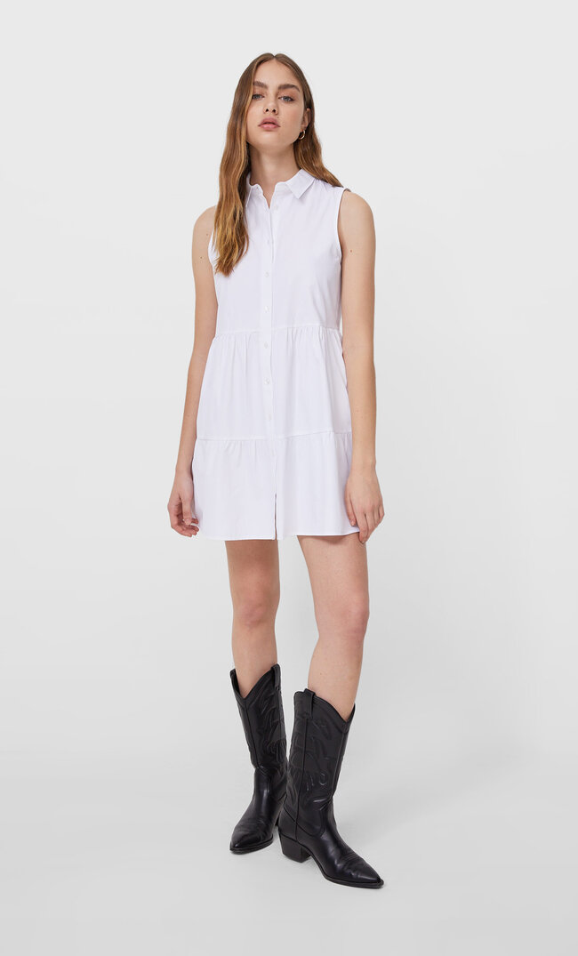 Stradivarius Sleeveless Shirt Dress White S