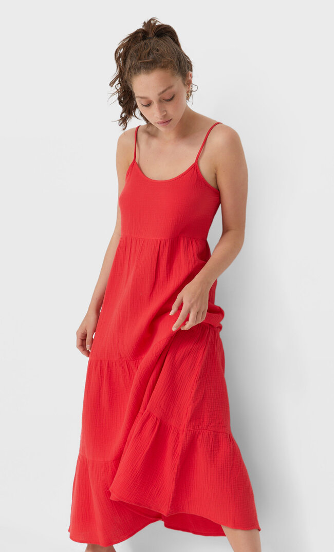 Stradivarius Midikleid Mit Raffungen Und Cut-Outs Rot Xs
