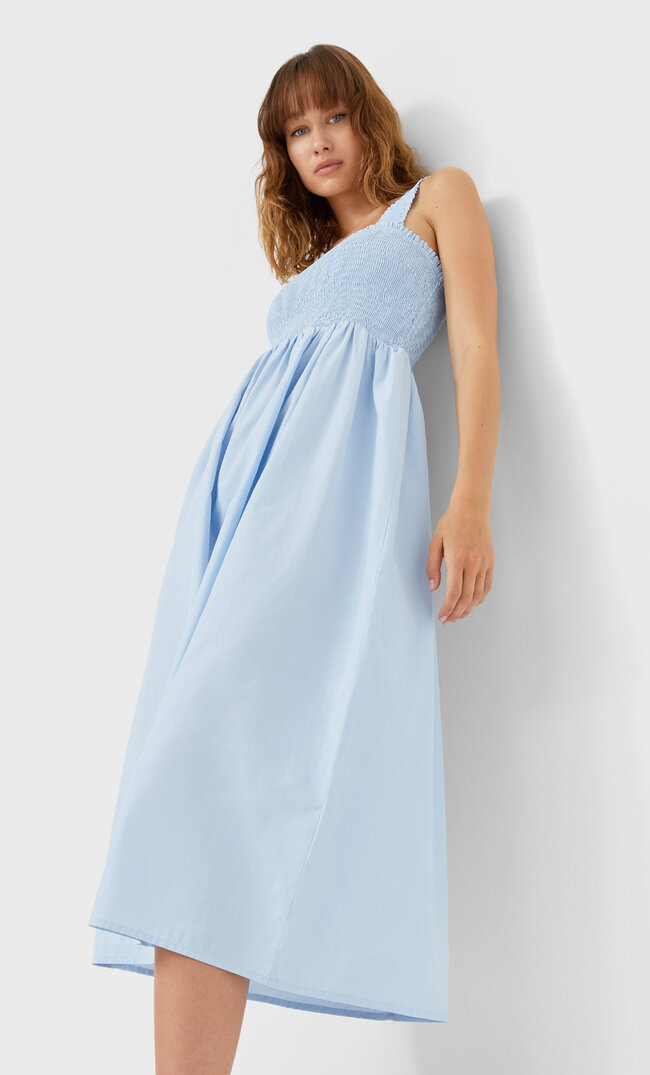 Stradivarius Midikleid Mit Gummizügen Himmelblau M