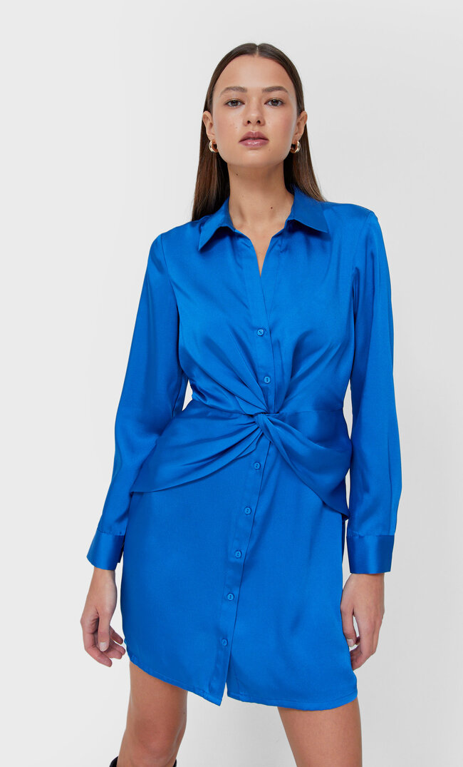 Stradivarius Kurzes Kleid Mit Zierknoten Mittelblau Xl