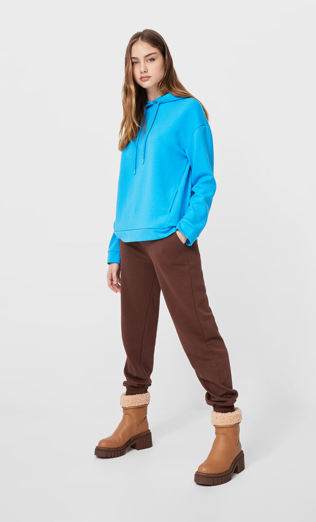 Stradivarius Basic-Hoodie Türkis Xl