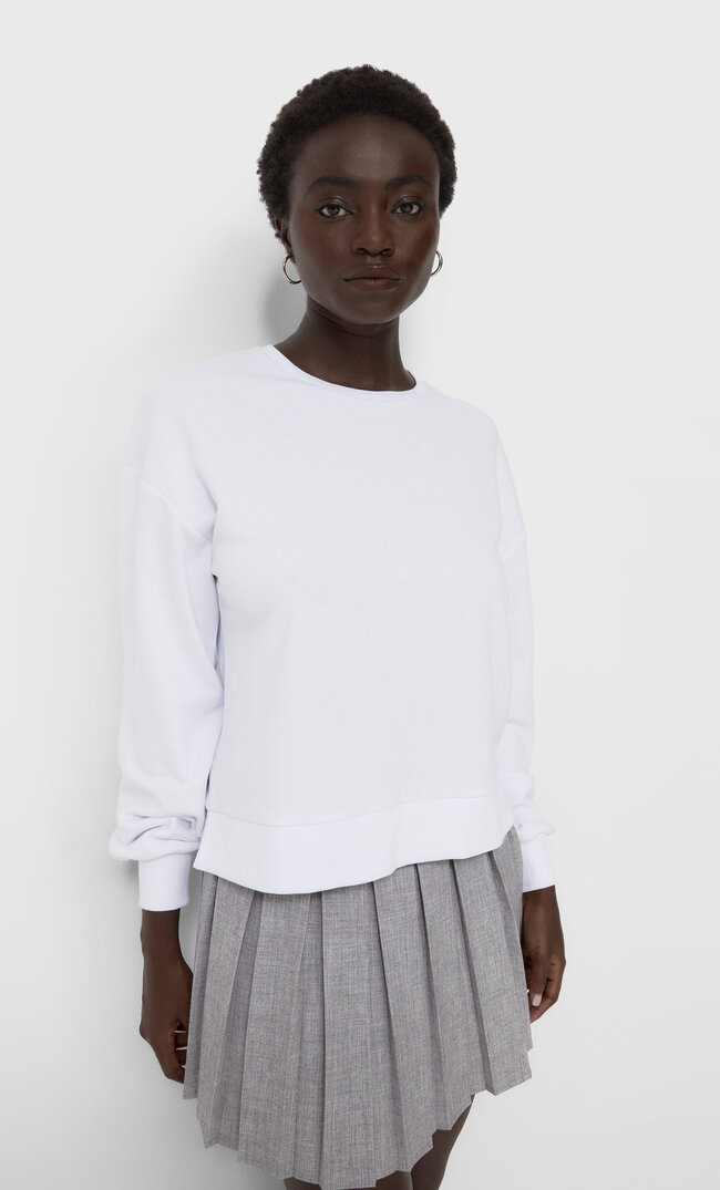 Stradivarius Basic Seamed Sweatshirt White S