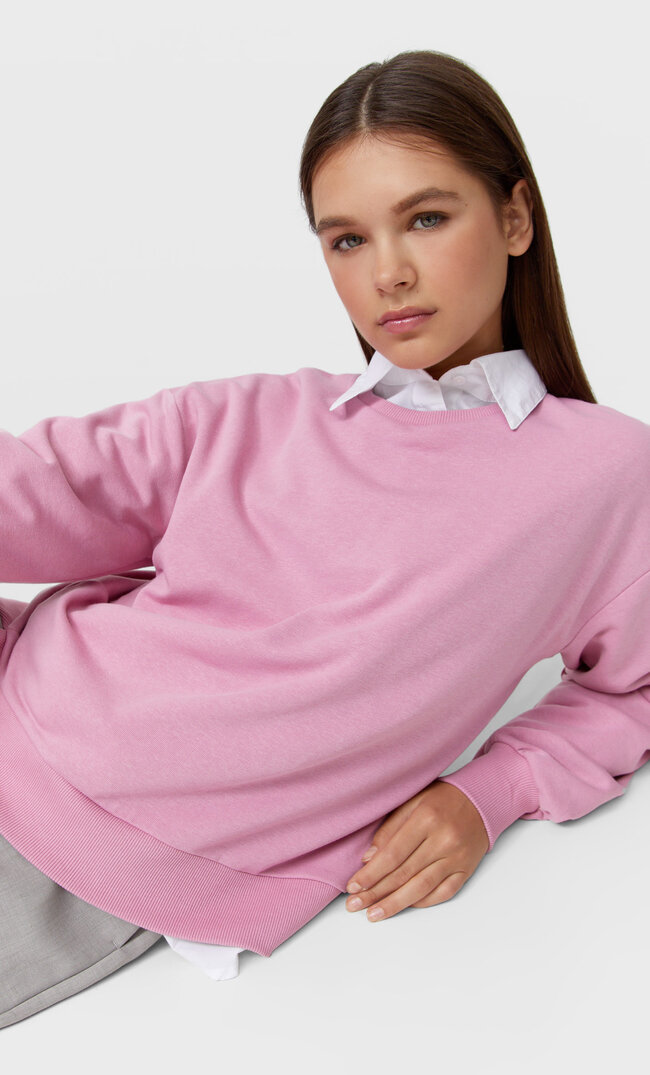 Stradivarius Basic Seamed Sweatshirt Pale Pink L