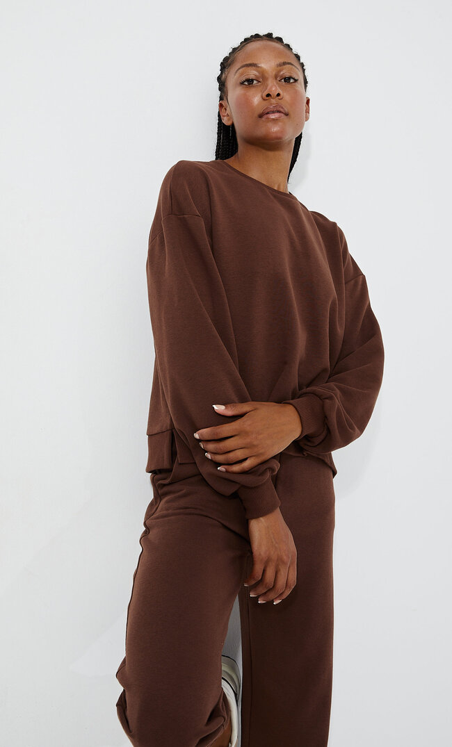 Stradivarius Basic-Sweatshirt Mit Schlitzen Braun Xs