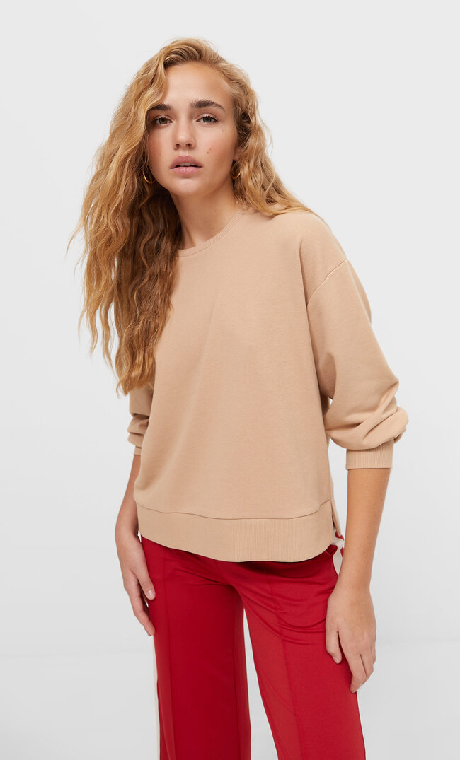 Stradivarius Basic Seamed Sweatshirt Stone M