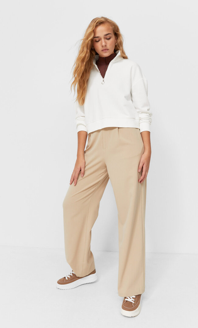 Stradivarius Bluza Z Suwakiem Ecru Xl