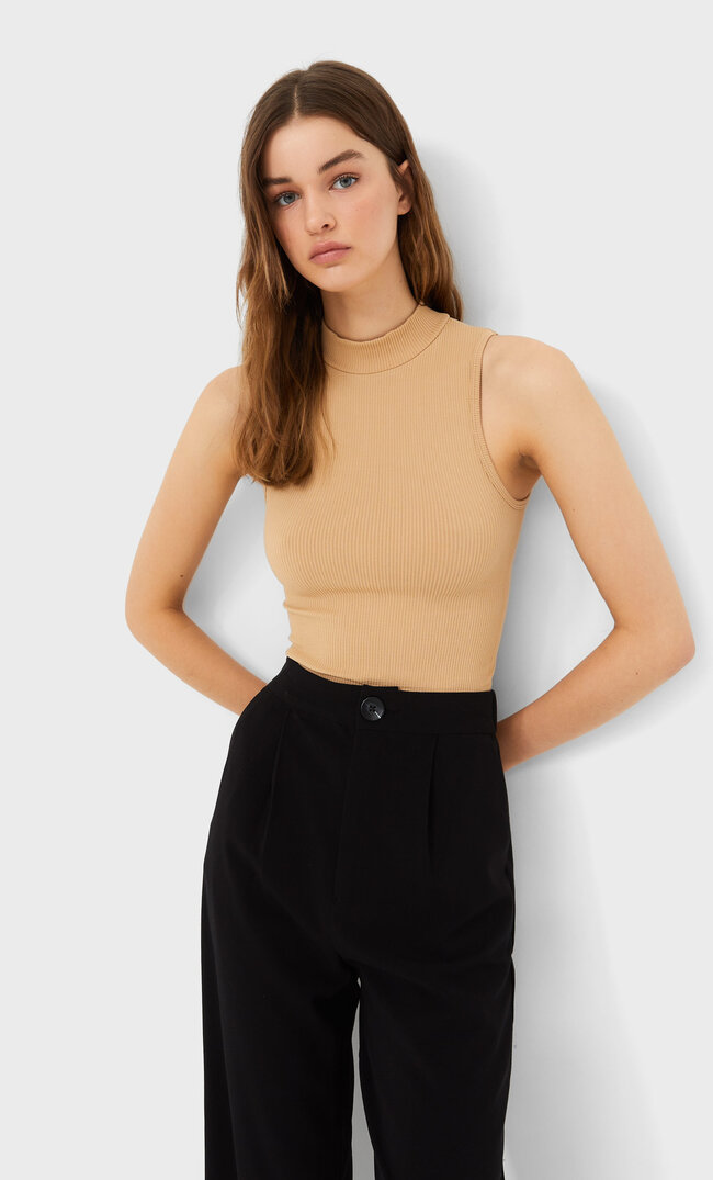 Stradivarius High Neck Seamless Top Stone L