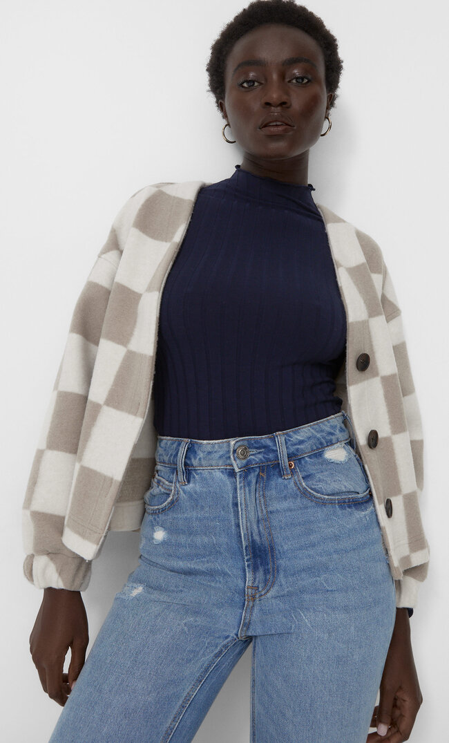 Stradivarius Gewelltes Basic-Shirt Marineblau M