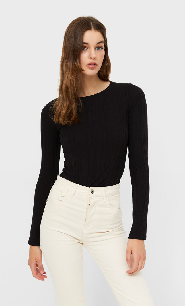 Stradivarius Shirt Mit Schlitz Schwarz M