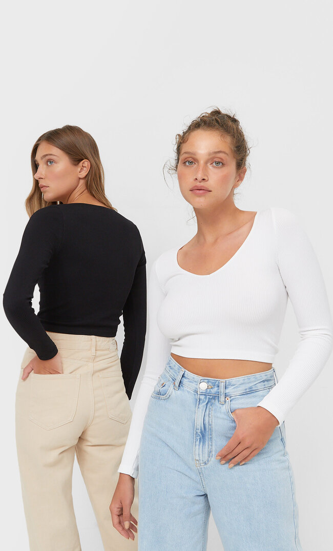 Stradivarius Set 2 Cropped Nahtlos Schwarz Xs