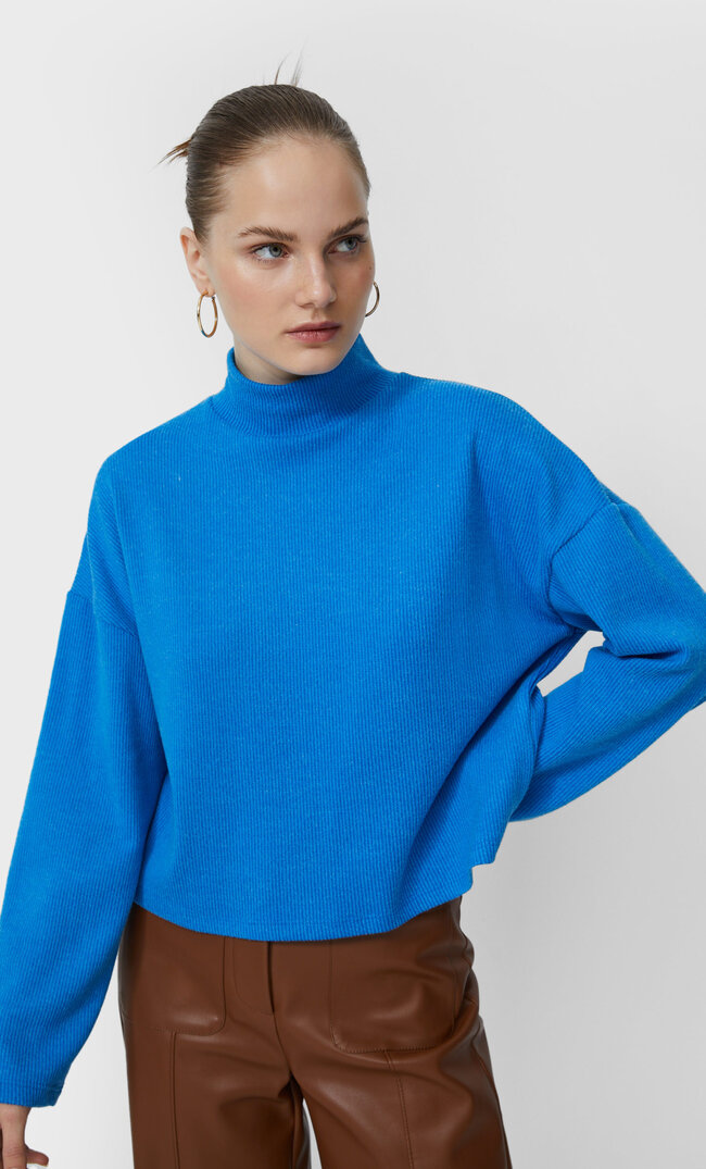 Stradivarius Miękki W Dotyku Krótki Top Turkusowy Xl