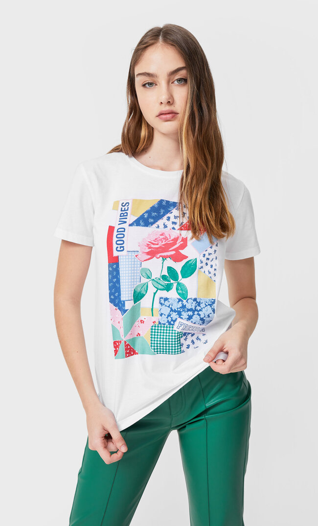 Stradivarius T-Shirt With Print White L