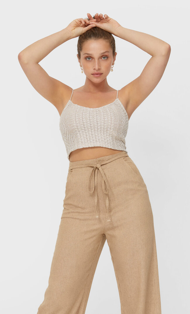 Stradivarius Top Z Warkoczowym Splotem Szary M
