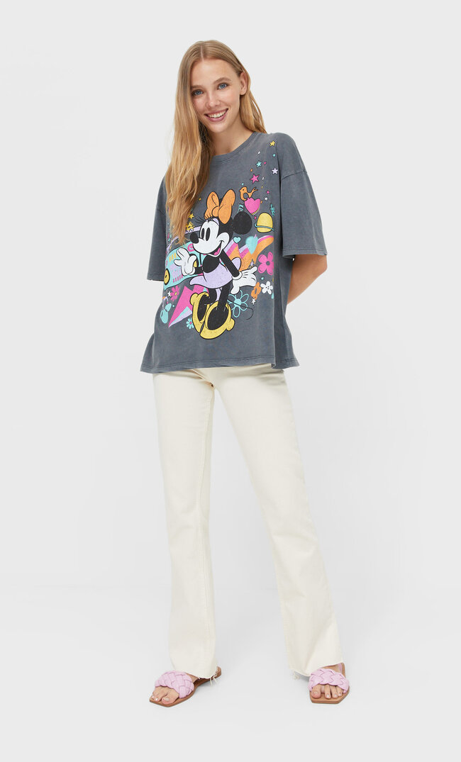 Stradivarius Oversize Disney T-Shirt Dark Grey Xs