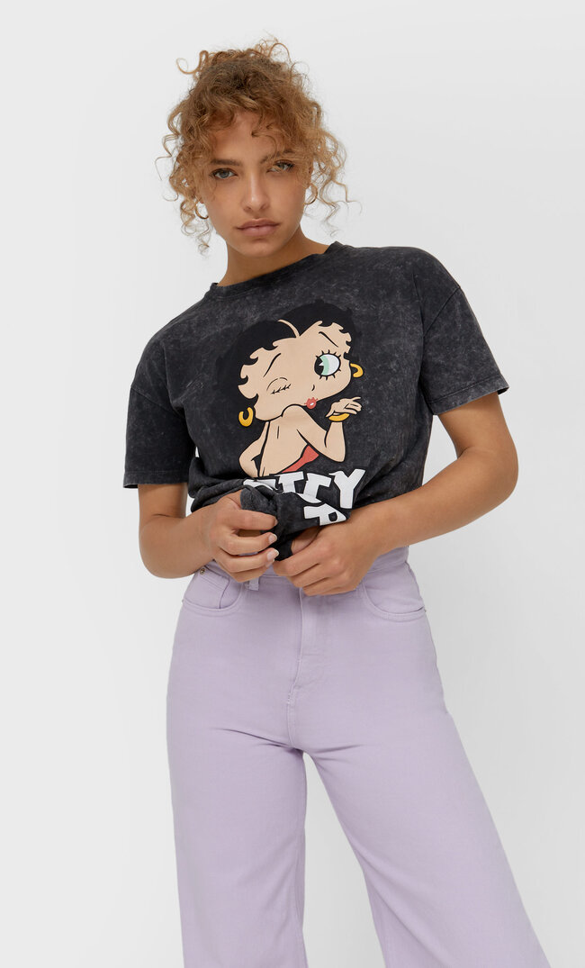 Stradivarius Koszulka Betty Boop Ciemnoszary Xl