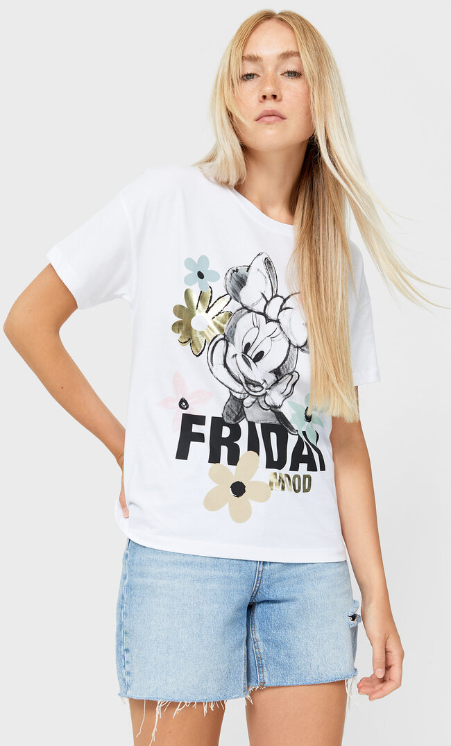 Stradivarius Disney Foil T-Shirt White L