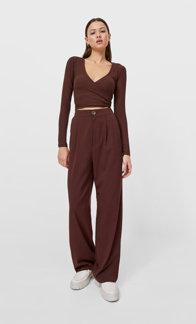 Stradivarius Top Im Ballerinastil Braun Xs