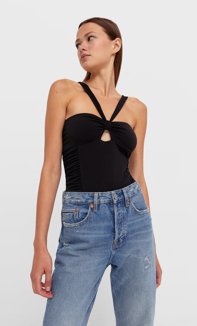 Stradivarius Halter Bodysuit Black Xs