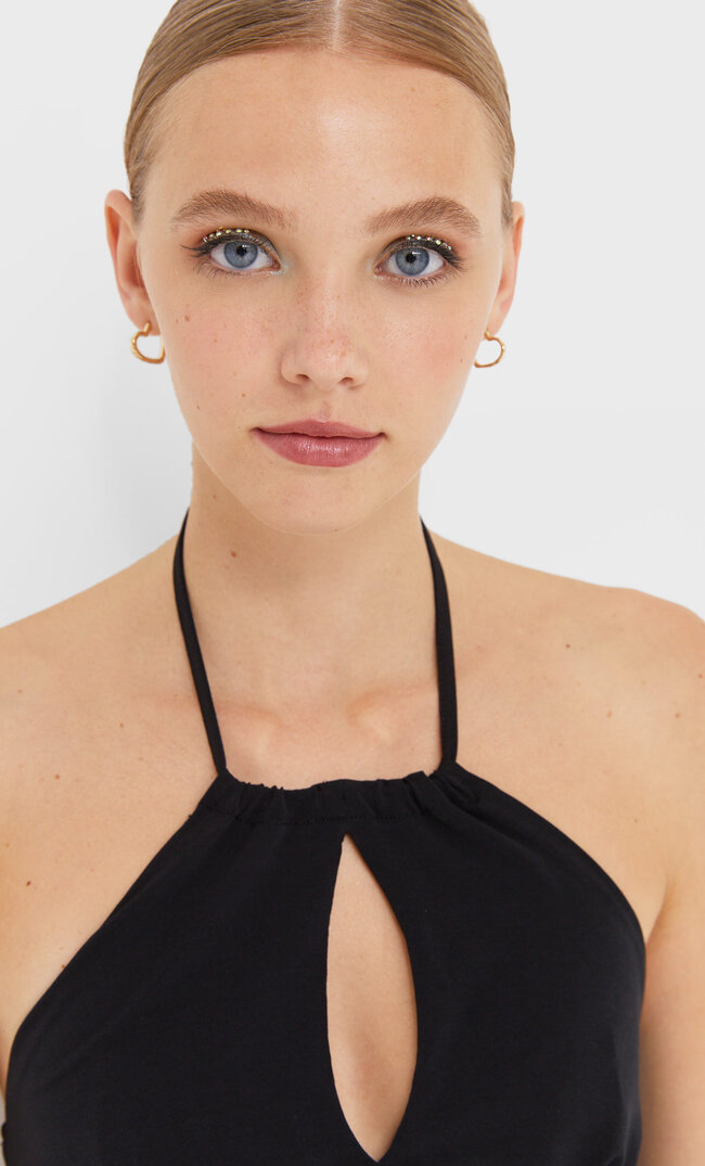 Stradivarius Top Wiązany Na Szyi Czarny S
