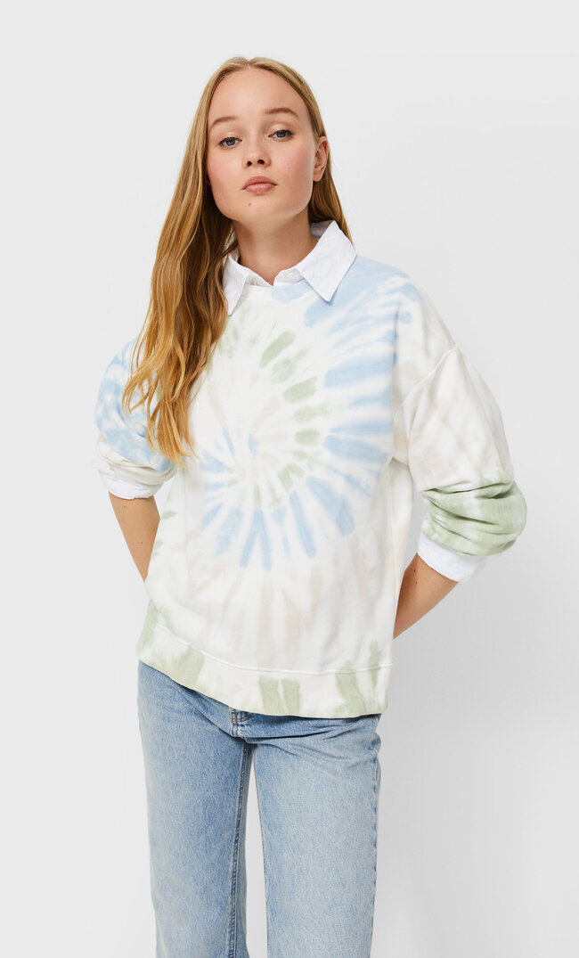 Stradivarius Tie-Dye Sweatshirt Ecru S