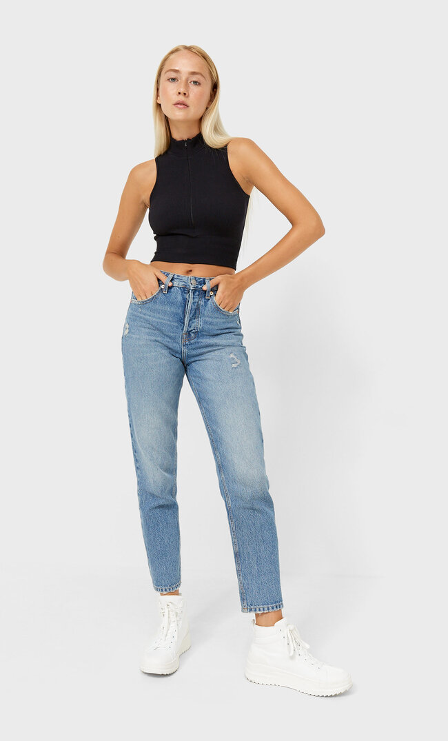 Stradivarius Top Z Golfem Z Suwakiem Czarny L