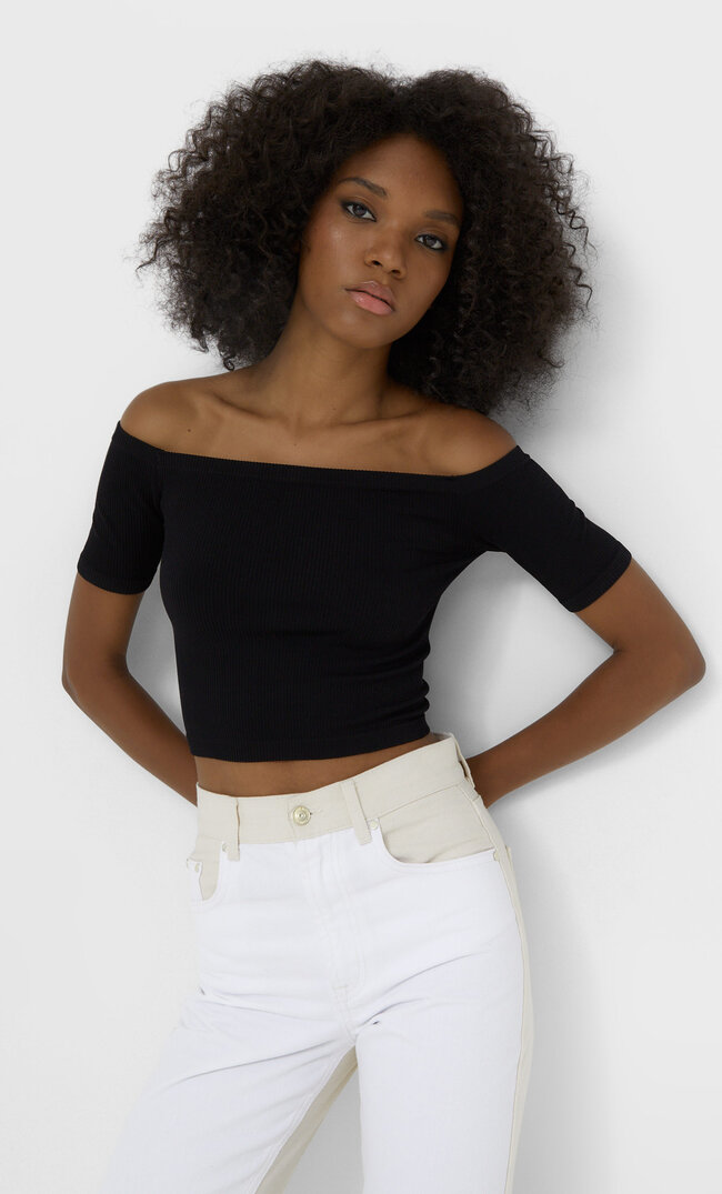 Stradivarius Schulterfreies Top Schwarz Xs