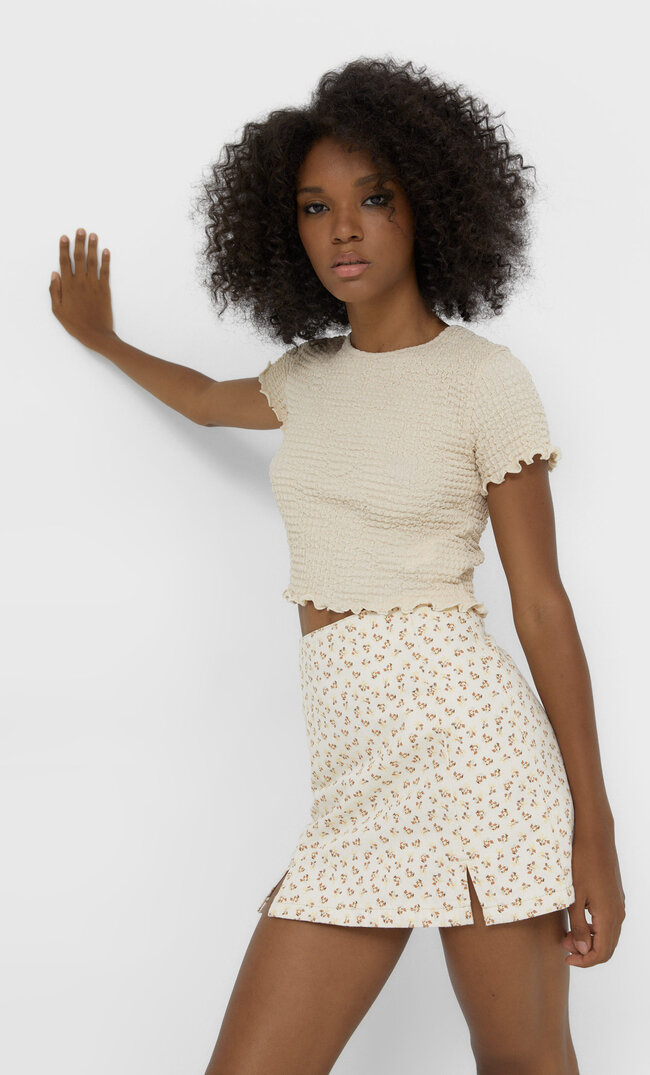 Stradivarius Shirt Mit Waffelstruktur Steingrau Xs