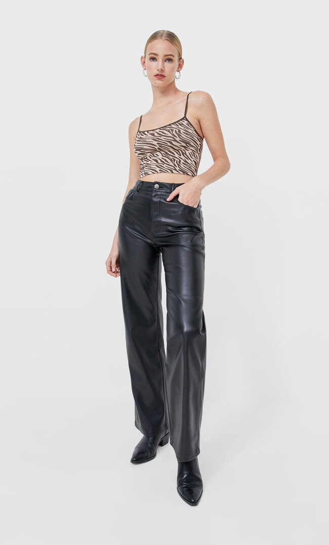 Stradivarius Żakardowy Top Na Ramiączkach Brązowy S