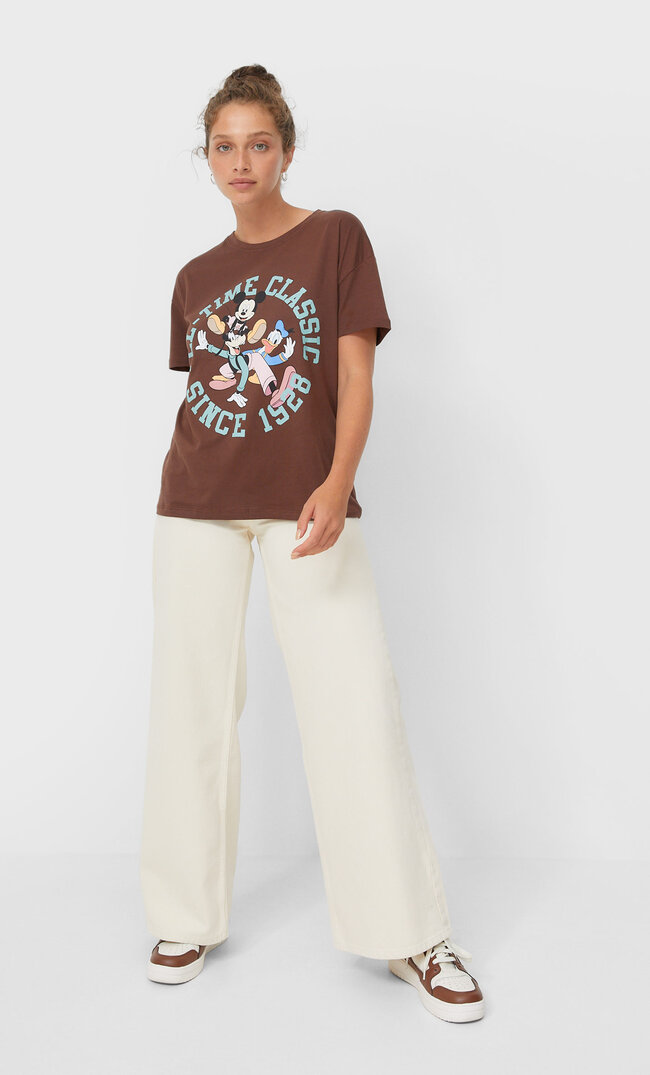 Stradivarius Mickey T-Shirt Brown L