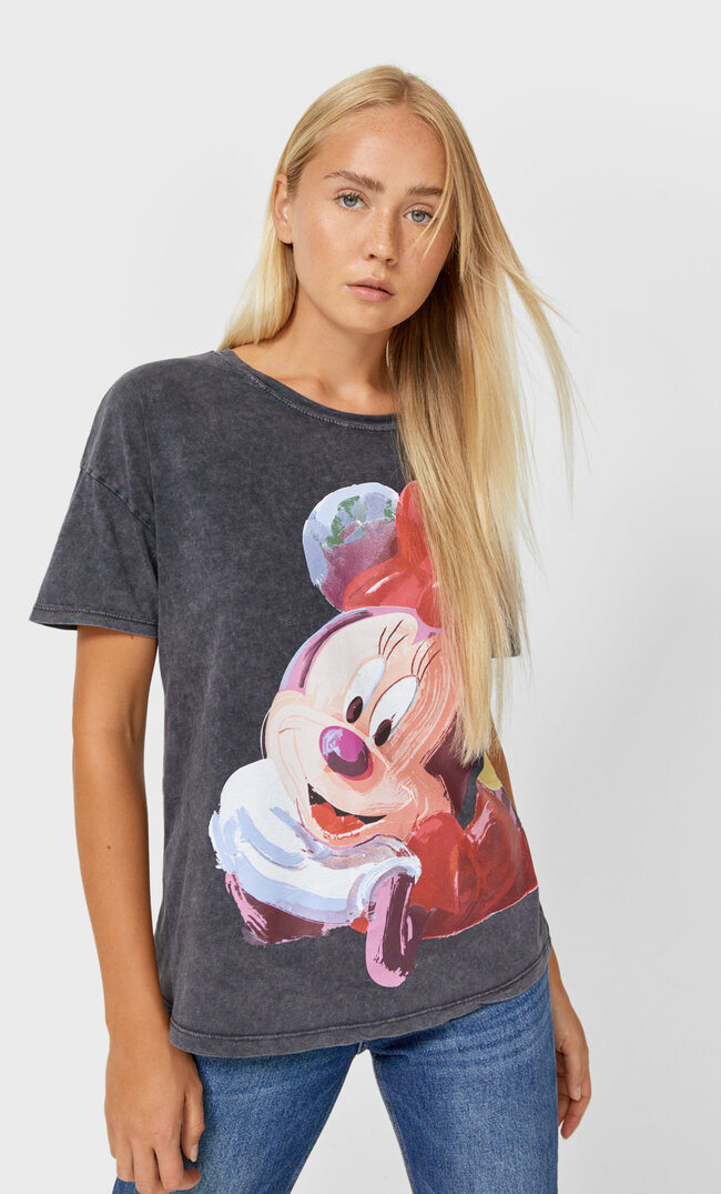 Stradivarius Minnie T-Shirt Dark Grey S