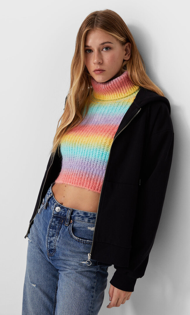 Stradivarius Bluza Oversize Na Suwak Czarny Xl