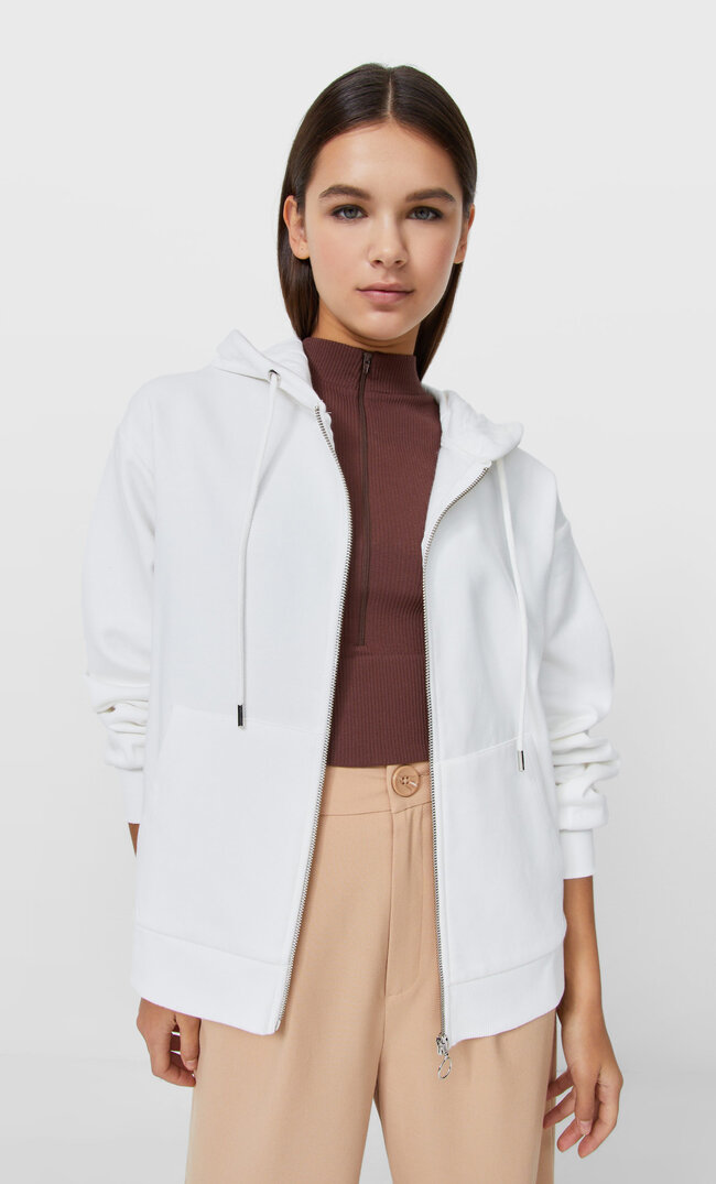 Stradivarius Oversize-Sweatshirt Mit Reißverschluss Ecru Xl