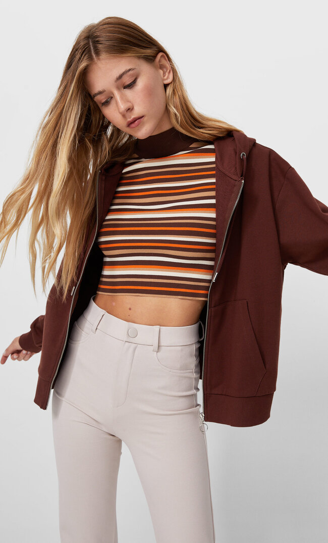 Stradivarius Bluza Oversize Na Suwak Brązowy S